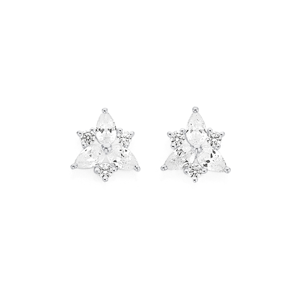 Sterling Silver Cubic Zirconia Cluster Studs