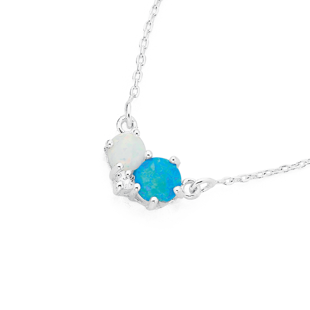Sterling Silver Cubic Zirconia & Created Opal Necklet