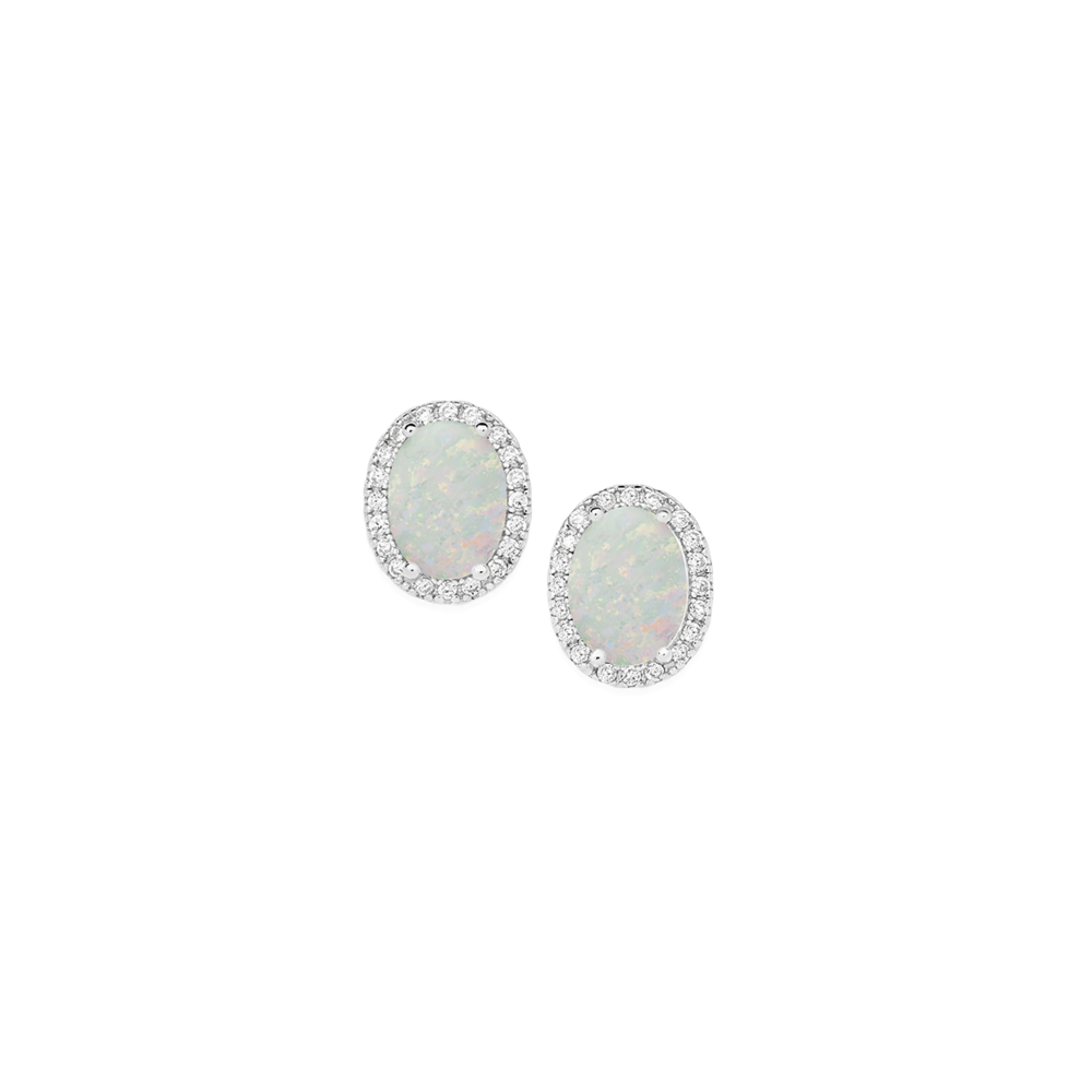 Sterling Silver Cubic Zirconia Created Opal Studs in Blue Pascoes