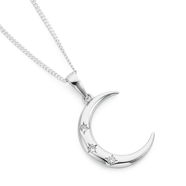 Sterling Silver Cubic Zirconia Crescent Moon Pendant