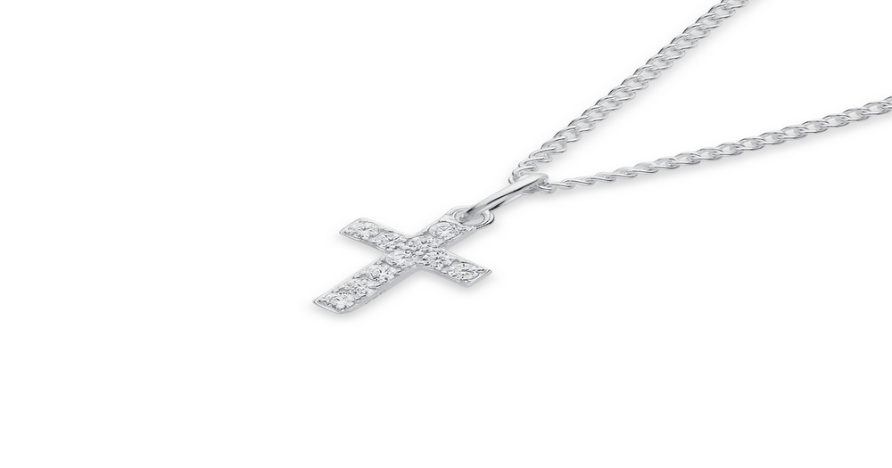Sterling Silver Cubic Zirconia Cross Pendant in Clear | Pascoes