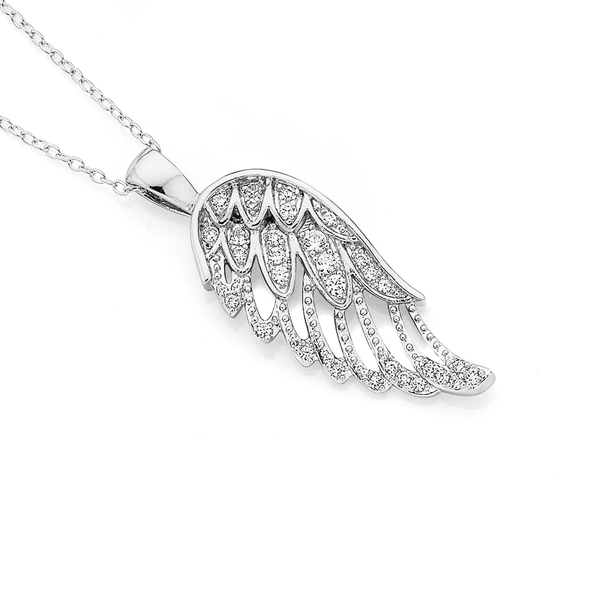 Sterling Silver Cubic Zirconia Cutout Angel wing Pendant