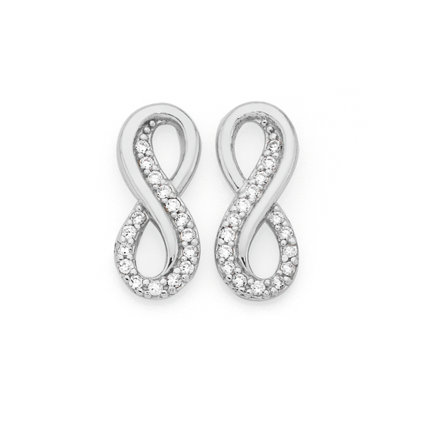 Sterling Silver Cubic Zirconia Double Infinity Studs