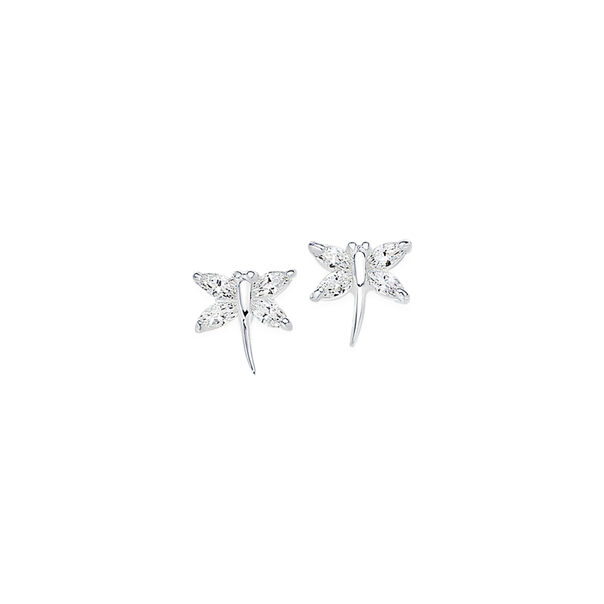 Sterling Silver Cubic Zirconia Dragonfly Studs