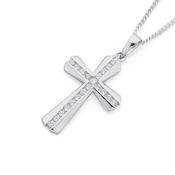 Sterling Silver & Cubic Zirconia Flared Cross Pendant
