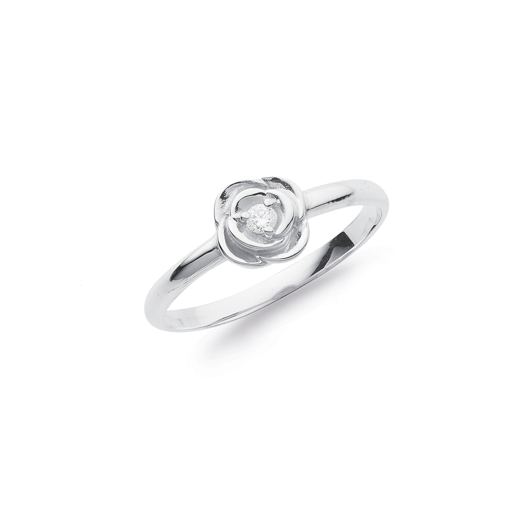 Sterling Silver Cubic Zirconia Flower Ring Pascoes