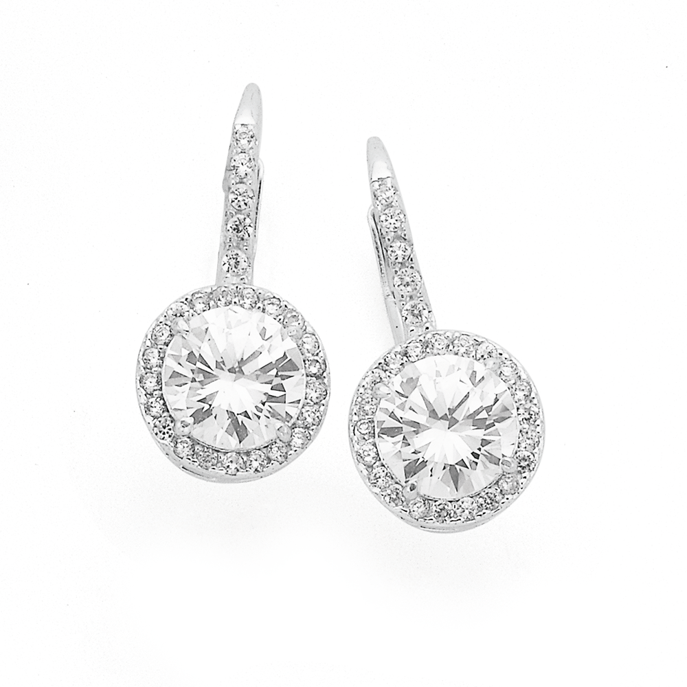 Sterling Silver Cubic Zirconia Halo Earrings in White Pascoes