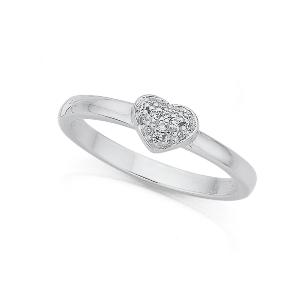 Sterling Silver Cubic Zirconia Heart Stacker Ring