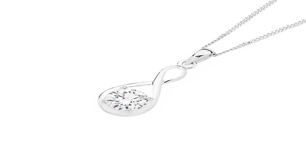 Sterling Silver Cubic Zirconia Infinity Loop Pendant in Clear | Pascoes