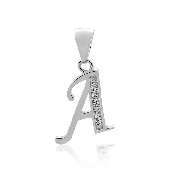 Sterling Silver Cubic Zirconia Initial A Letter Pendant