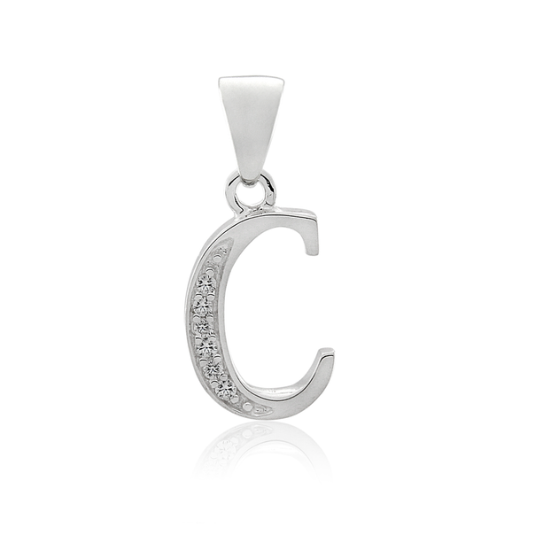 Sterling Silver Cubic Zirconia Initial C Letter Pendant