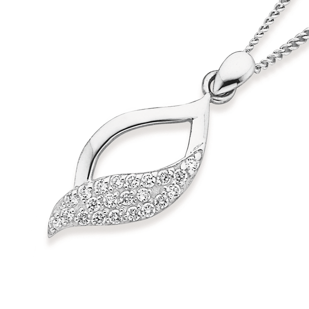 Sterling Silver Cubic Zirconia Leaf Pendant