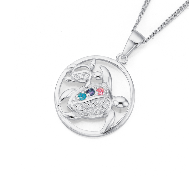 Sterling Silver Cubic Zirconia Mother & Baby Turtles Pendant