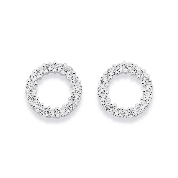 Sterling Silver & Cubic Zirconia Open Circle Earrings 10mm