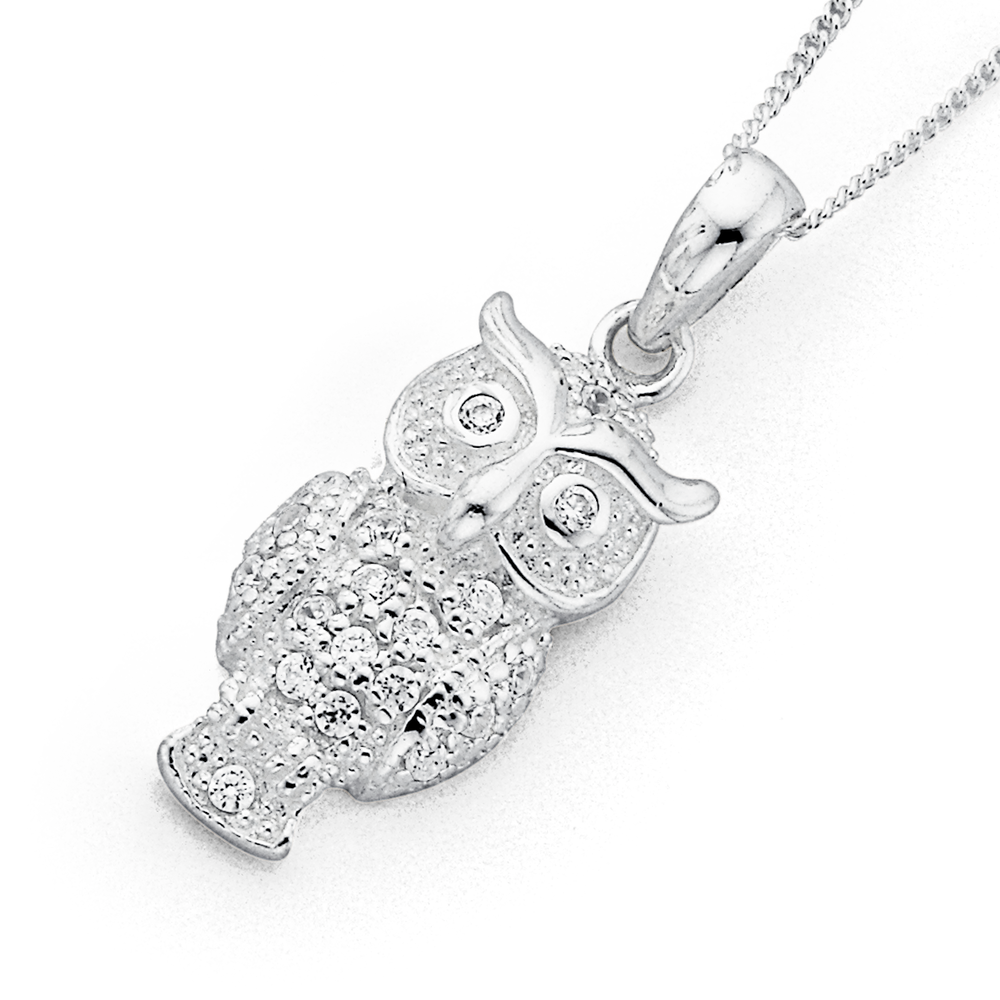 Silver owl necklace deals