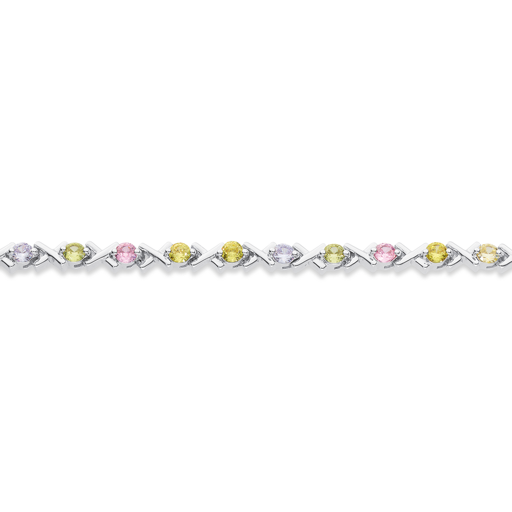 Sterling Silver Cubic Zirconia Pastel Colours Hugs Kisses