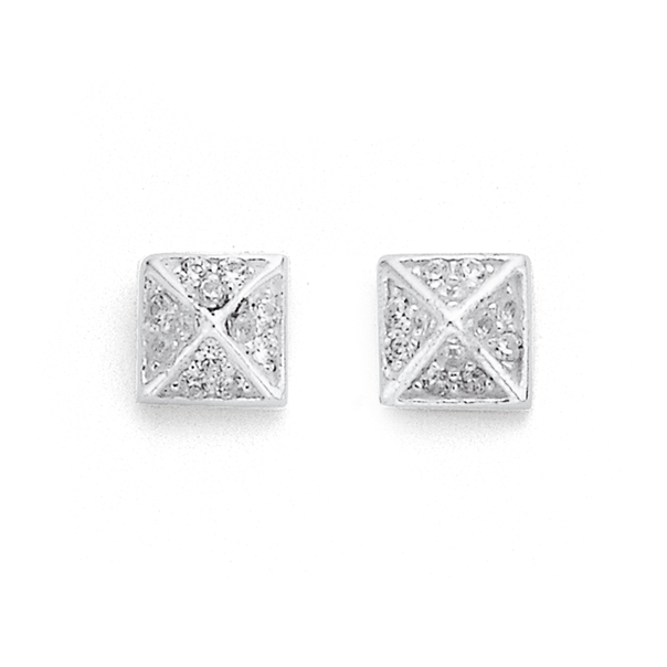 Sterling Silver Cubic Zirconia Pyramid Studs