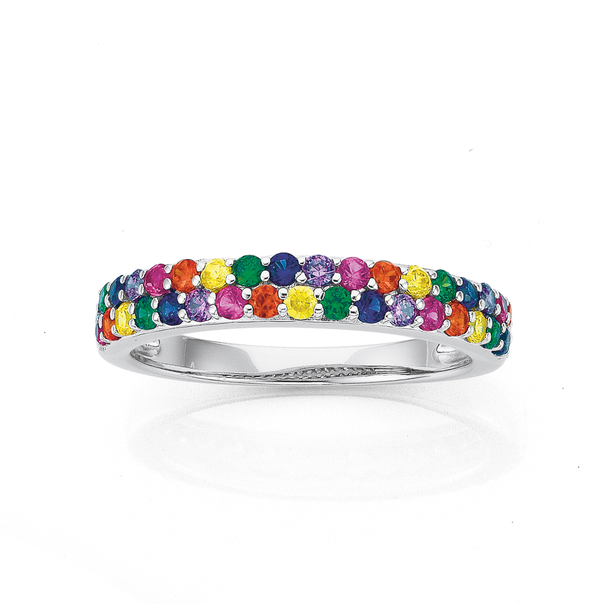 Sterling Silver Cubic Zirconia Rainbow Ring