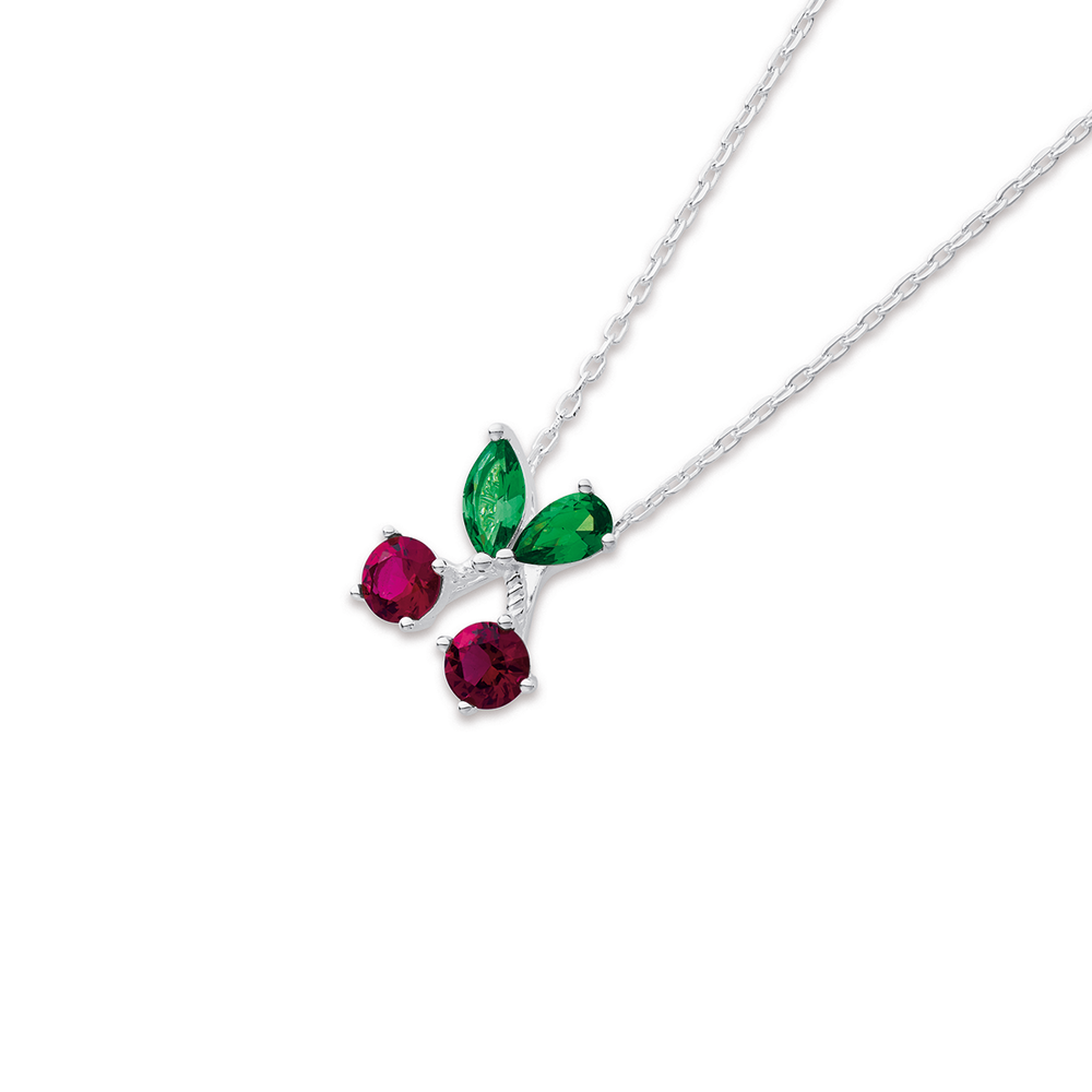 Sterling Silver Fighting Roosters Pendant With Red & Green Cubic Zirconia