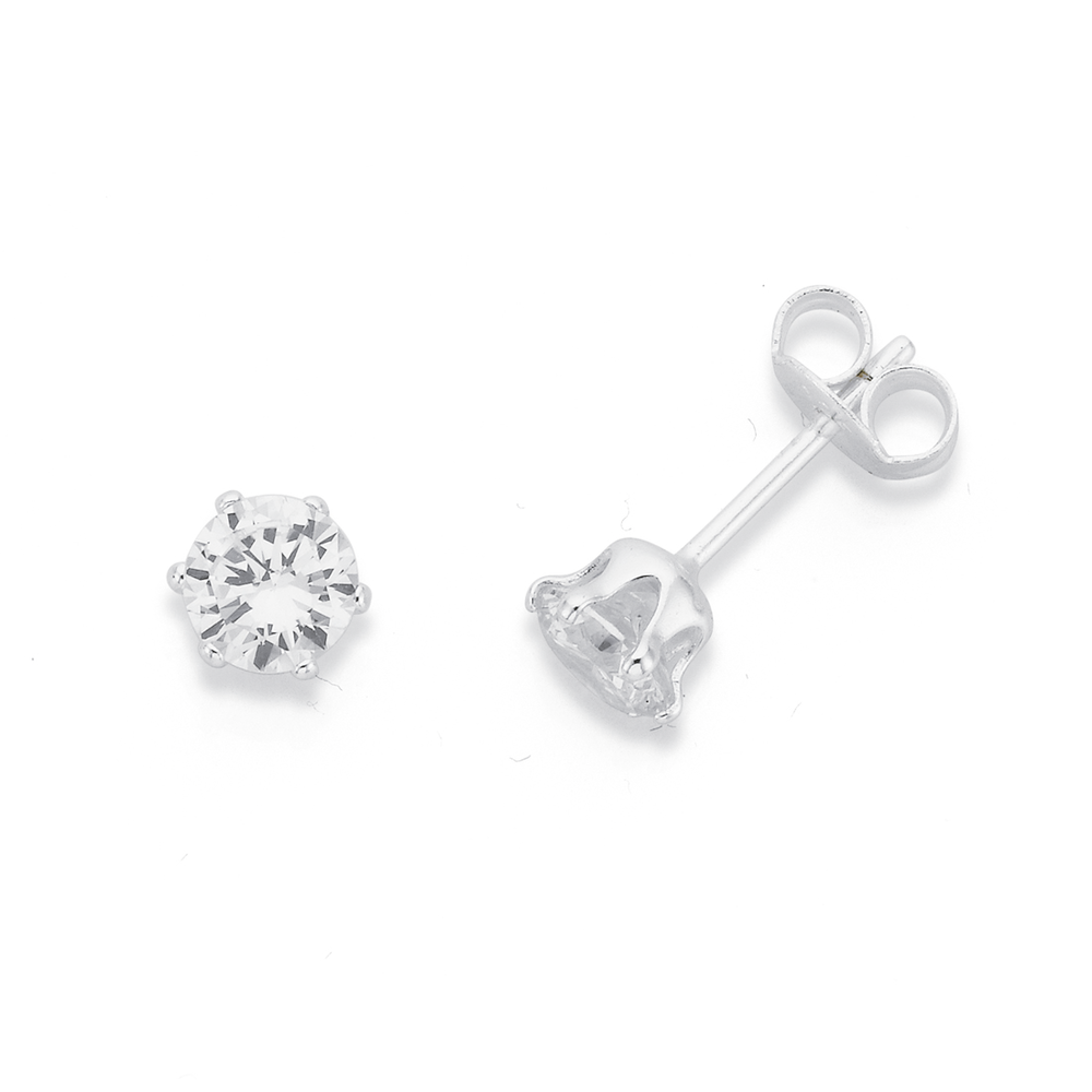 Sterling Silver Cubic Zirconia Round 6 claw Stud Earrings Pascoes