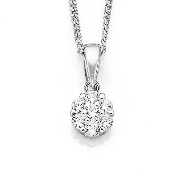 Sterling Silver Cubic Zirconia Round Cluster Pendant