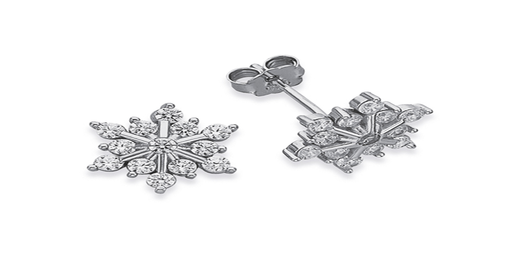 Ag Sterling Cubic Zirconia & Sterling Silver Snowflake Stud Earrings main image 1