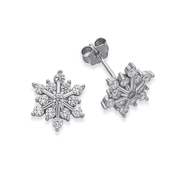 Silver CZ Snowflake Earrings
