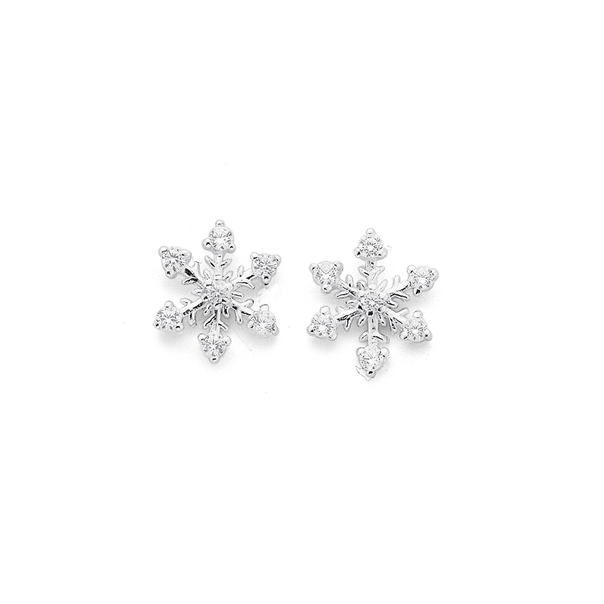 Sterling Silver Cubic Zirconia Snowflake Studs