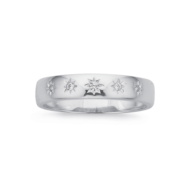 Sterling Silver Cubic Zirconia Star-set Band Ring