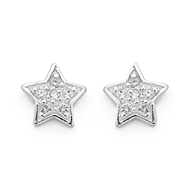 Sterling Silver Cubic Zirconia Star Studs in White | Pascoes