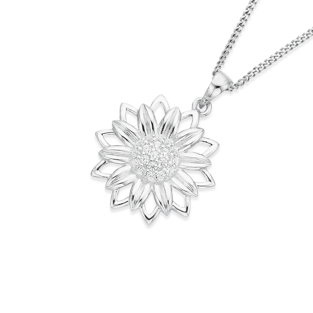 Silver sunflower pendant deals