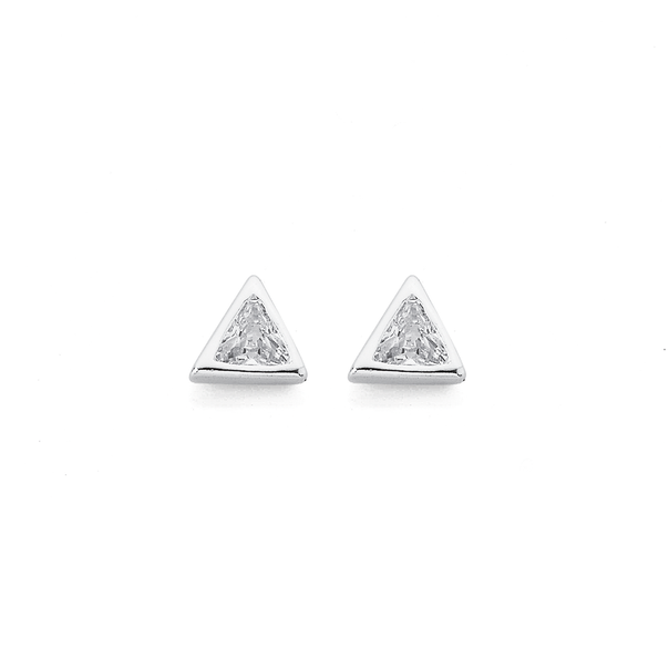 Sterling Silver Cubic Zirconia Triangle Stud Earrings