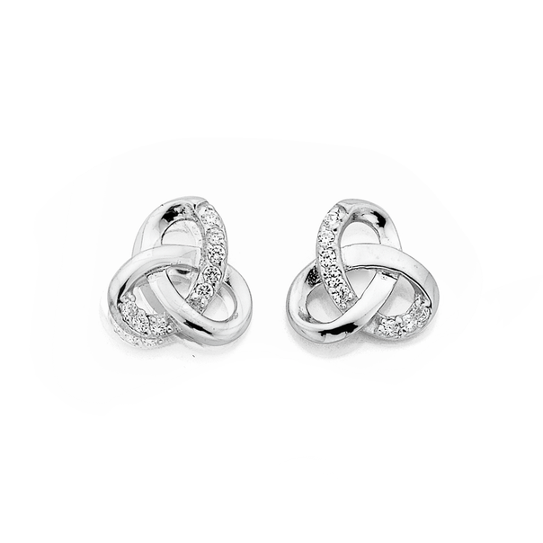 Sterling Silver Cubic Zirconia Trinity Celtic Knot Studs
