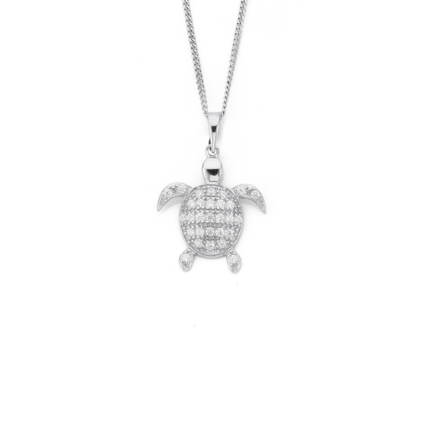 Sterling Silver Cubic Zirconia Turtle Pendant