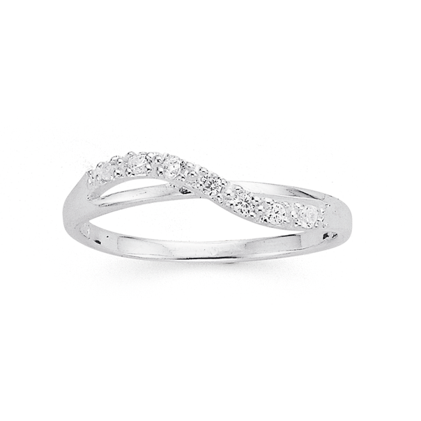 Sterling Silver Cubic Zirconia Wave Ring SIZE R