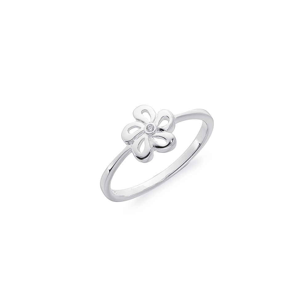 Sterling Silver Cz Flower Ring in White Pascoes