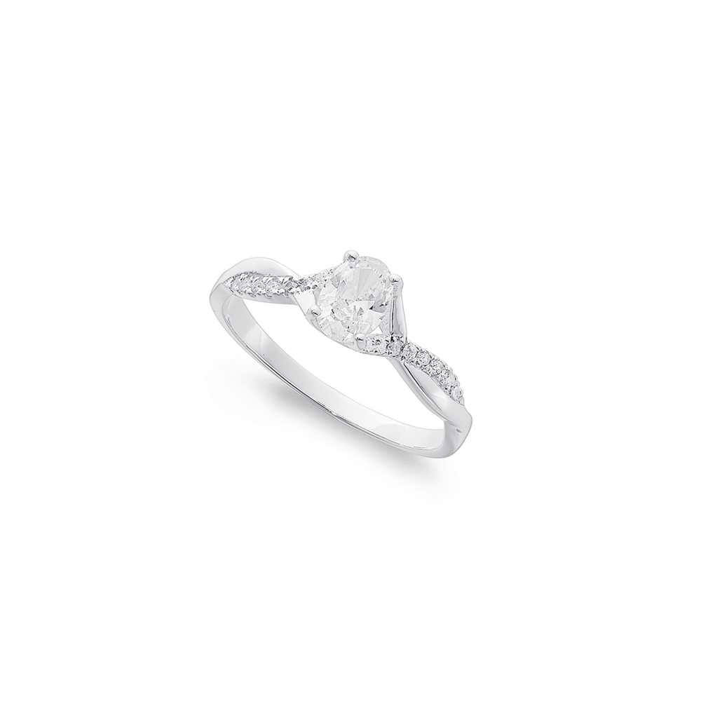 Sterling Silver Cz Solitaire Twist Ring in White | Pascoes