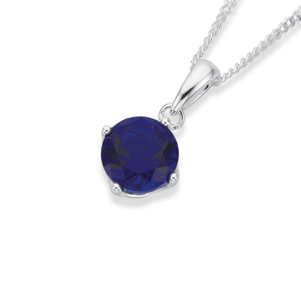 Sterling Silver Dark Blue Cubic Zirconia 6.5mm Claw Set Pendant in Blue Pascoes