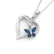 Sterling Silver Dark Blue Cubic Zirconia Butterfly Heart Pendant