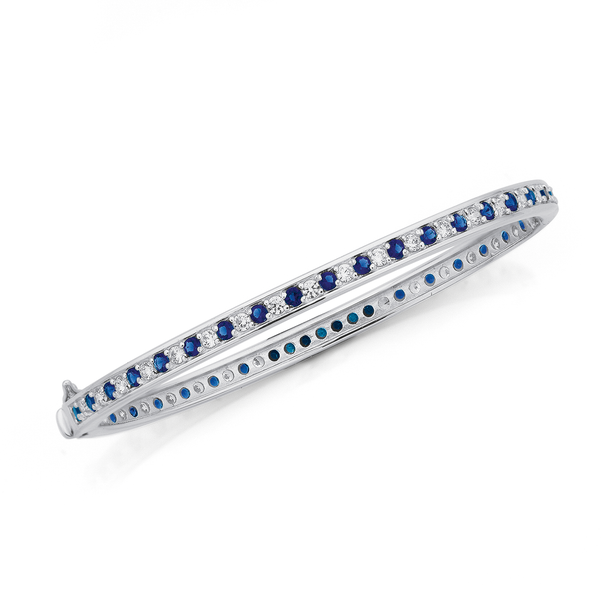 Sterling Silver Dark Blue & White Cubic Zirconia Oval Bangle