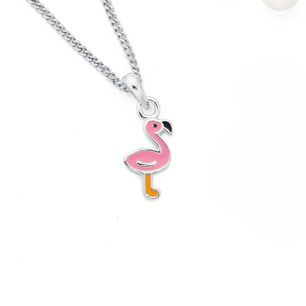 Sterling Silver Enamel Flamingo Pendant