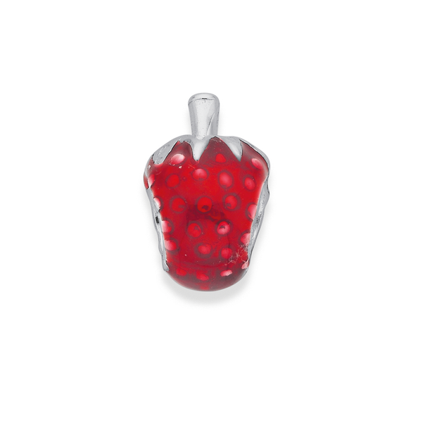 Sterling Silver Enamel Red Strawberry Bead Charm