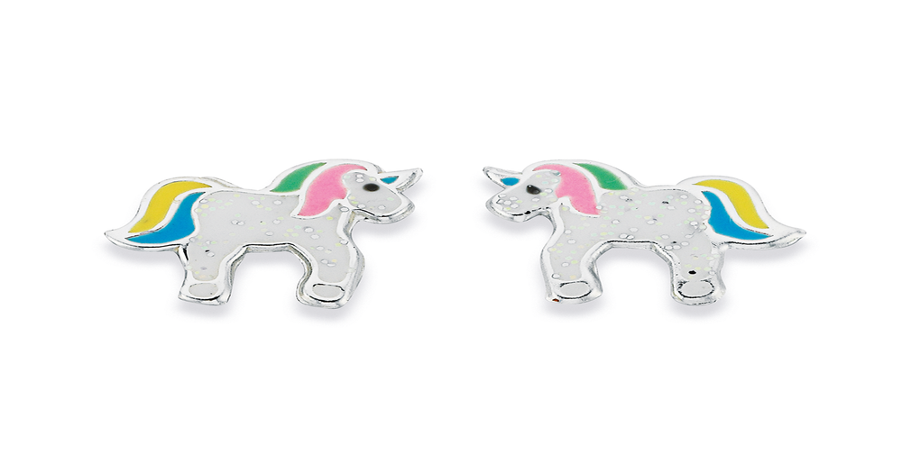Sterling Silver Enamel Unicorn Earrings Pascoes