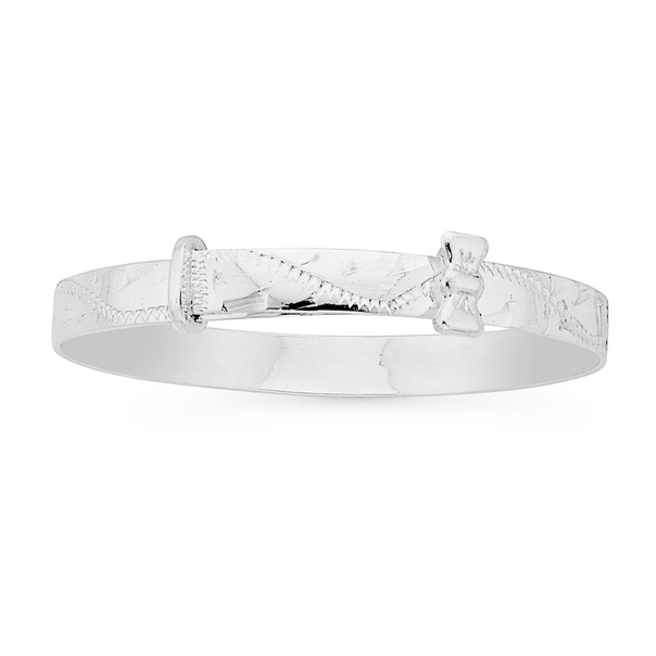 Sterling Silver Engraved Baby Expander Bangle with Bow