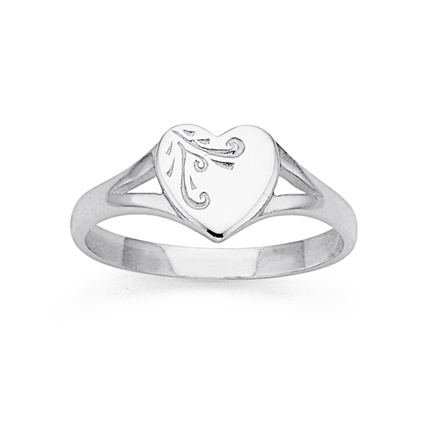 Sterling Silver Engraved Heart Signet Ring (Size L)
