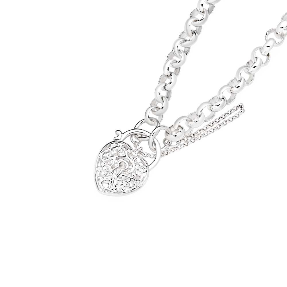 925 Sterling Silver Filled Belcher Chain Necklace With Antique Padlock Boltring – 55cm