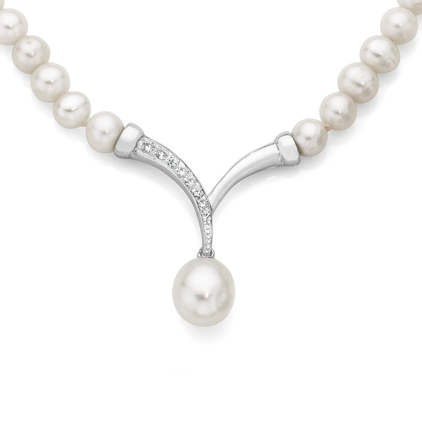 Sterling Silver & Fresh Water Pearl CZ Necklace