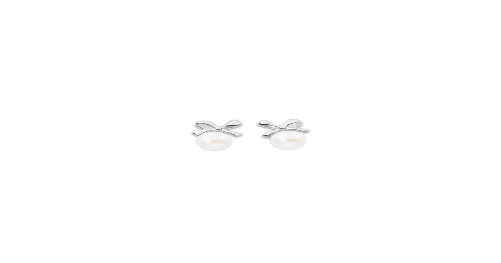 Sterling Silver Freshwater Pearl Bow Studs in White Pascoes