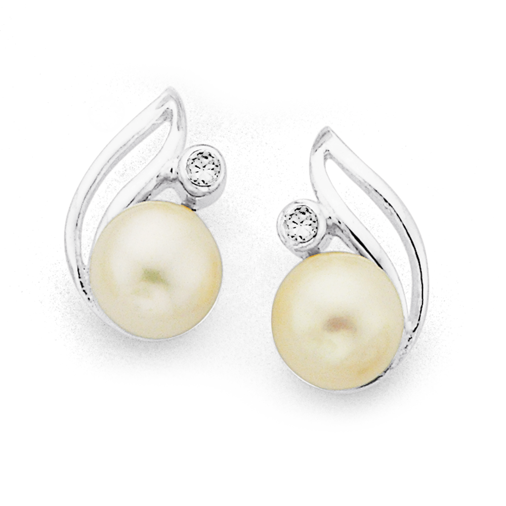 Pearl and sales zirconia earrings
