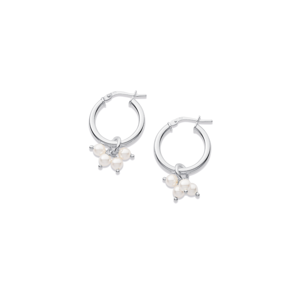 Sterling Silver Freshwater Pearl Multi Dangle Studs in White Pascoes